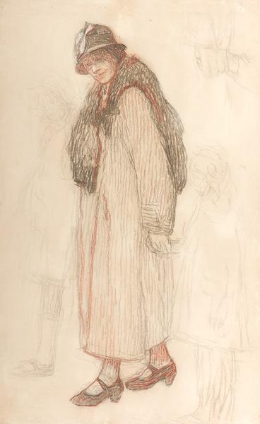Femme à l'étole de fourrure, en pied Henri MARTIN