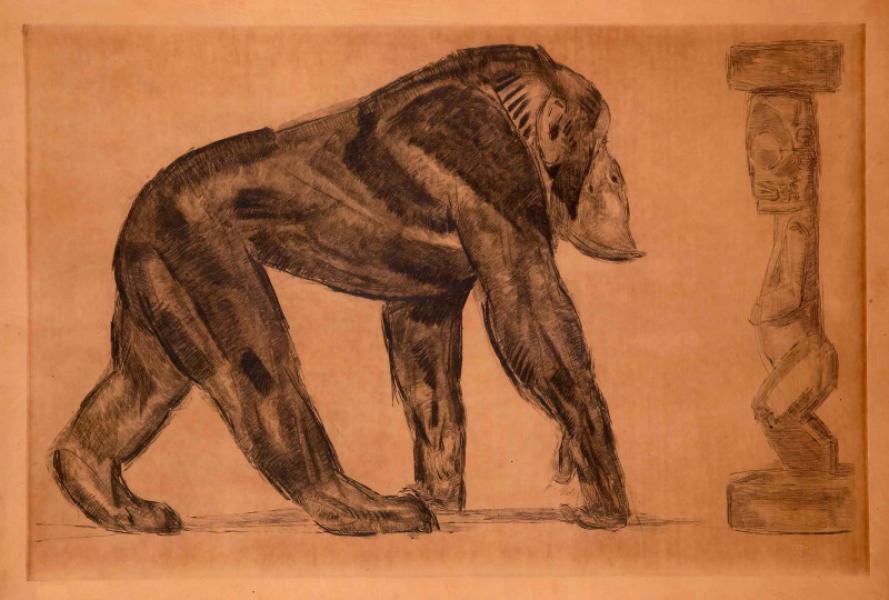 Chimpanzé à la statue Baoulé, c.1912 Paul JOUVE