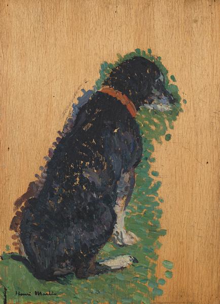 Chien noir assis, circa 1937 Henri MARTIN