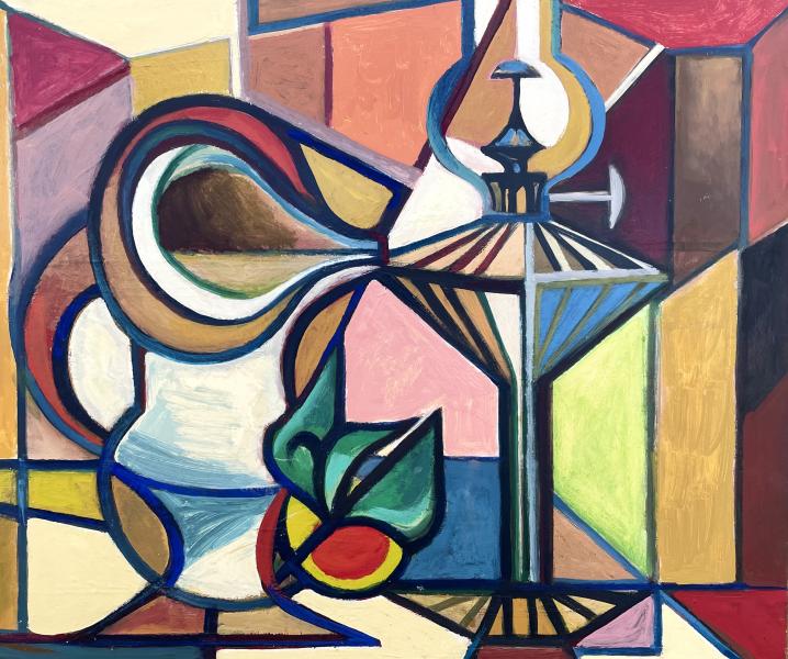 Nature morte, broc, lampe à huile et fruits, février 1983 Georges-Henri PESCADERE