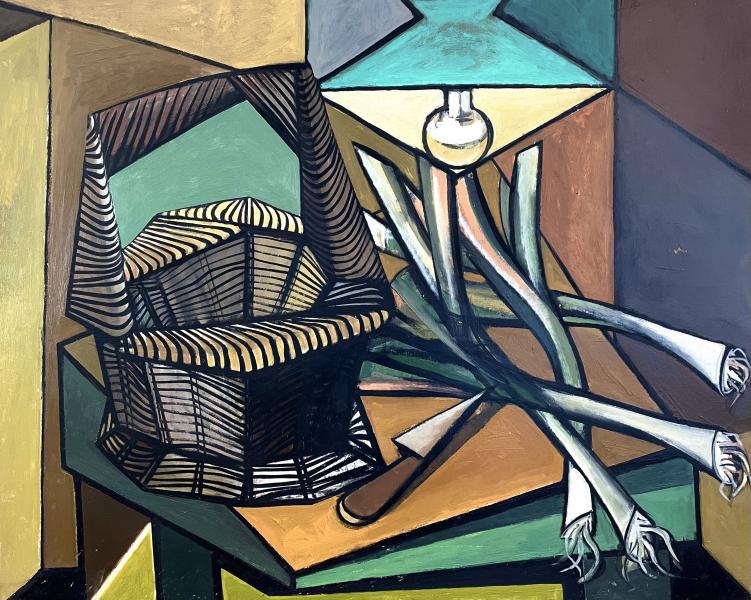 Panier tressé, lampe, poireaux, juillet 1977 Georges-Henri PESCADERE