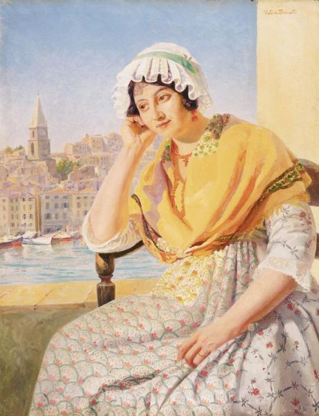 Mme Contencin sur sa terrasse quai de Rive Neuve François Marius VALERE - BERNARD