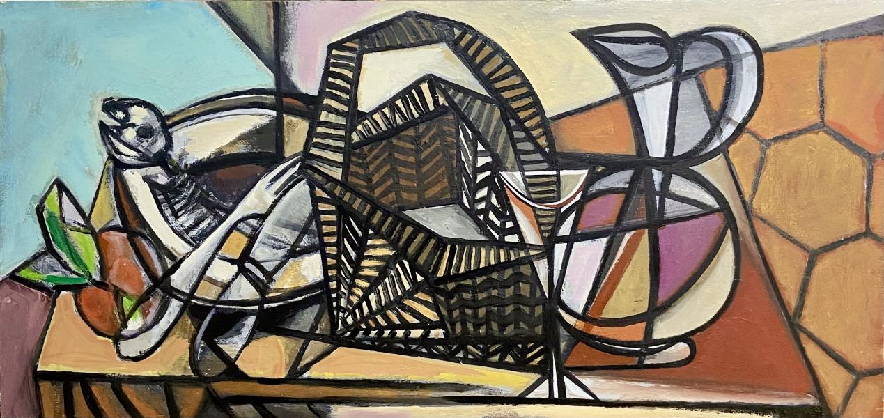 Nature morte panier, carafe, août 1985 Georges-Henri PESCADERE