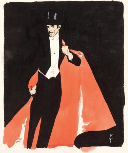 Gentleman à la cape. Projet publicitaire pour la maison Bemberg, 1988.