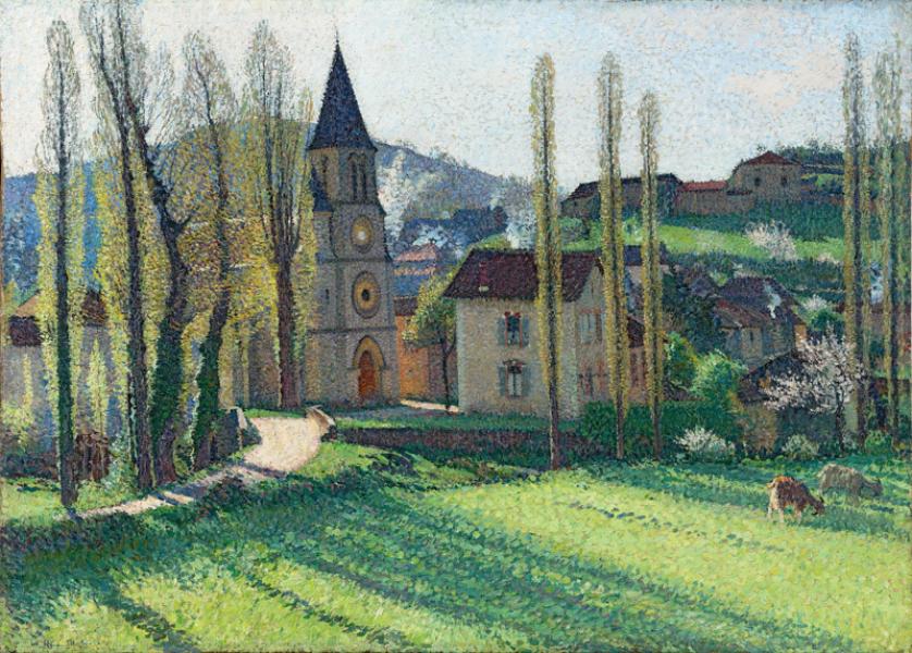 Printemps à Labastide du Vert, l'église au petit matin Henri MARTIN