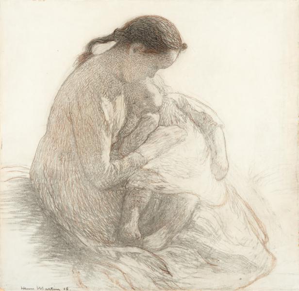 Petite Fille Pouponnant un bébé, circa 1916 Henri MARTIN