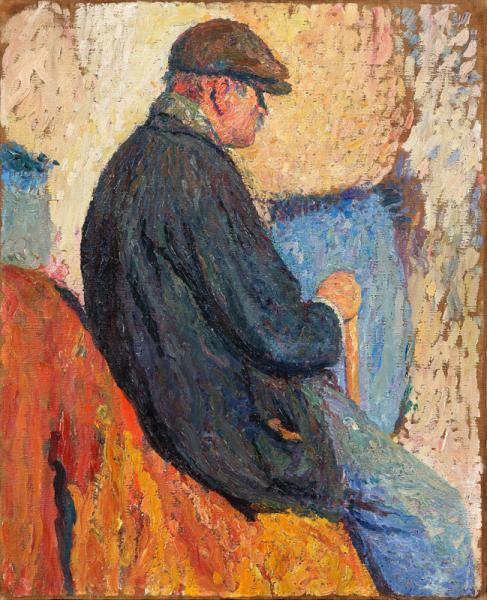 Vieil homme assis sur un quai. Etude pour le décor du Conseil d'Etat. Henri MARTIN