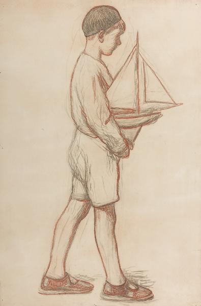 Petit garçon au bateau, debout Henri MARTIN