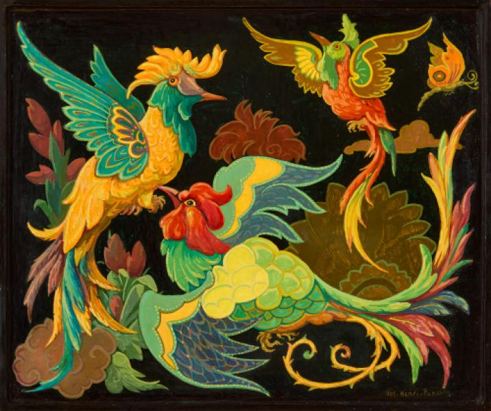 Projet de décor, laque aux oiseaux III Jos Henri PONCHIN