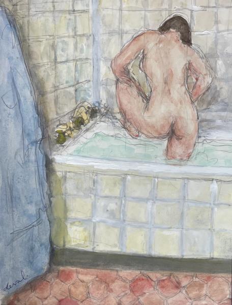 Debout de dos se lavant dans la baignoire Pierre DEVAL