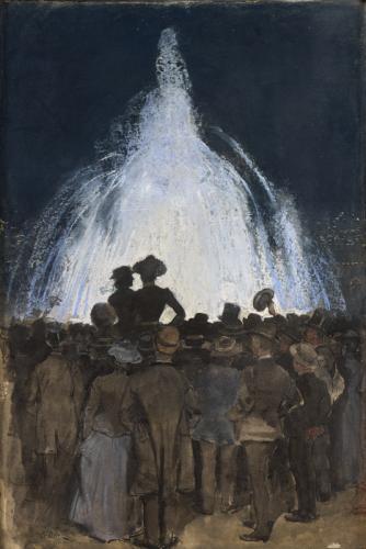 Foule devant la fontaine lumineuse de l'Exposition Universelle de 1889 Ernest-Ange DUEZ